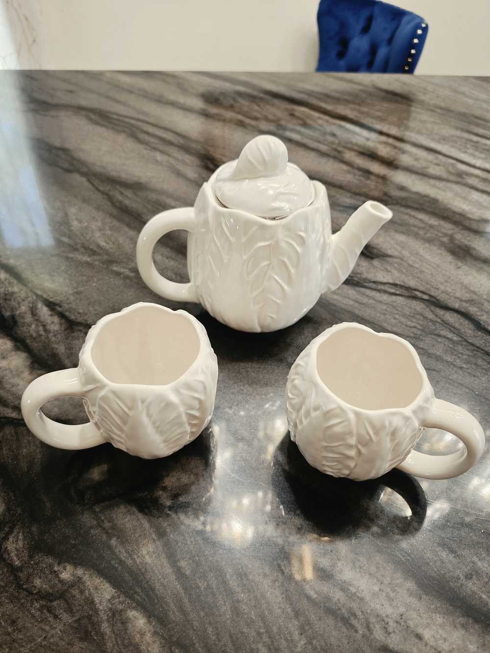 Threshold Radicchio Cabbage Ware Leaf White Teapot & 2 Mug Set, Spring Stoneware